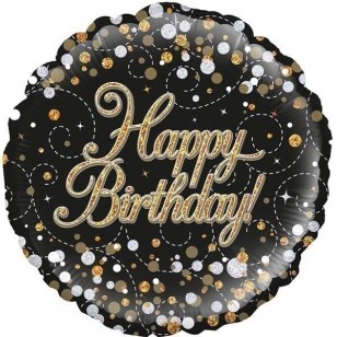 Sparkling Fizz Black & Gold Happy Birthday Balloon 